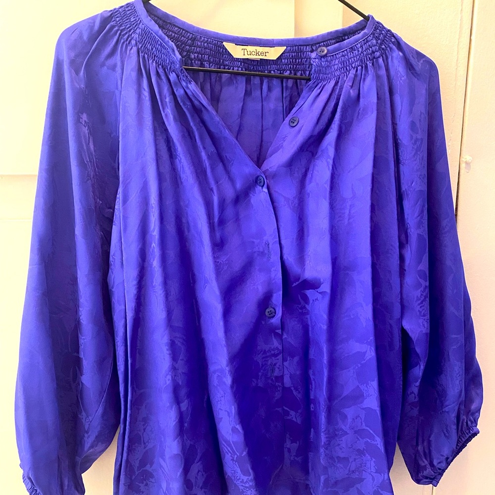 Tucker Purple Silk Button Up Blouse - P